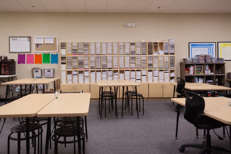 Lewis Learning Center classroom with desks and learning materials